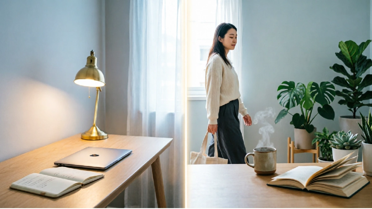 Remote worker balancing work and life with dedicated home office workspace and clear boundaries