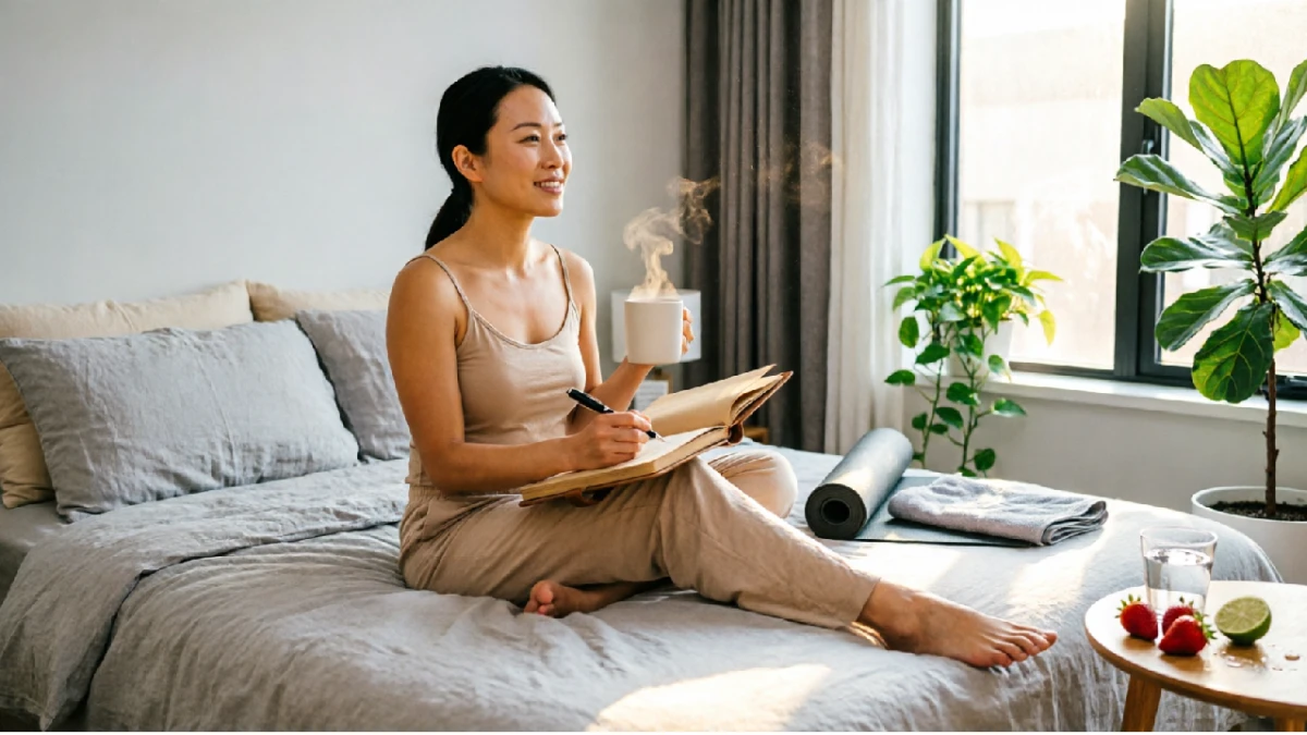 Create a Life-Changing Morning Routine - peaceful morning setup with journal, coffee, and natural light for productivity